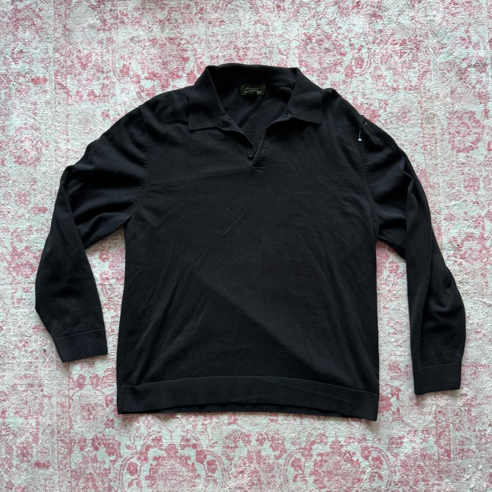 Eddie Bauer Black Long Sleeve Polo Sweater